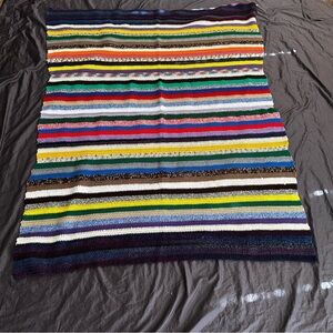 Vintage Hand Crocheted Colorful Striped Blanket Throw 64 3/4” x 48”